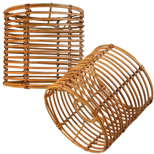Runder Rattan Lampenschirm Boho,Lampenschirm für Tischleuchte,Hänge- und Stehleuchte,alle Innenräume, Durchmesser 16 cm (2, Braunes Rattan)