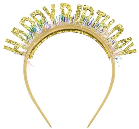 Oblique Unique Haarreifen Happy Birthday irisierend Haarreif Accessoire für Geburtstag Kindergeburtstag Jubiläum Fasching Karneval (Gold, Einheitsgröße)