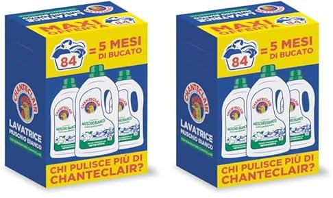 Chanteclair - Detersivo per Lavatrice, Profumo Muschio Bianco, Formula Concentrata, con Vero Sgrassatore - 3 Flaconi da 1260 ml (Confezione da 2)