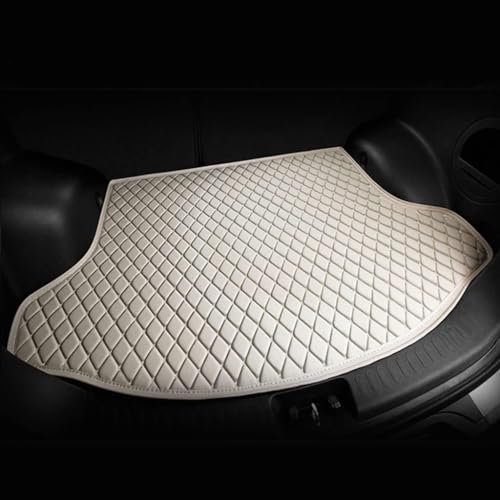 zjynb Auto Leder Kofferraummatten für Skoda Superb 2016-2021, Flache Seite wasserdichte Laderaumabdeckung Teppichunterlage Heckzubehör Kofferraumschutz,F-White