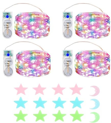 MUXIJIA 4x2M 20 LED Mini Luci Stringa Per Interni All'aperto Con Batteria Timer Per Feste Di Nozze Decorazioni Di Illuminazione Natalizia, con Adesivi Murali Stelle Fluorescenti