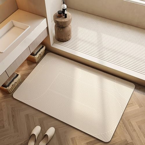 Lukery Kieselgur Badematte rutschfeste, Schnelltrocknend Super Absorbierende Bodenmatte, Beige Abwaschbar Kieselgur Badematten für Dusche, Badewannen, Küche (60x90cm,Abstraktion)