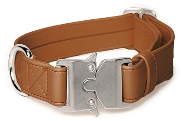 FriedaGreen – Fellschonendes Hundehalsband mit Sicherheitsverschluss, Ultraleicht & Wasserfest, aus Veganem Apfelleder, 3 cm Breit, für Mittelgroße & Große Hunde – Braun mit Silberner Schnalle
