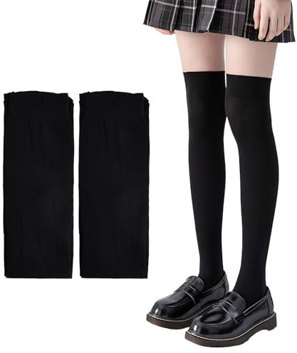 Amexo 2 Paia Calze Sopra Il Ginocchio da Donna, Calzini da Ginocchio Coscia Calzettoni di Coscia per Ragazze e Donna (IT, Testo, Taglia unica, Regular, Regular, Nero)