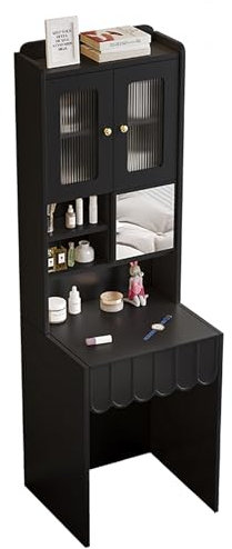 Modernes Schminktisch-Set mit Spiegel und Hocker für Schlafzimmer, Glasplatte, Make-up-Tisch mit Schublade und Schrank, stilvolle Kommode, Schreibtisch und Stuhl-Kombination für Make-up und
