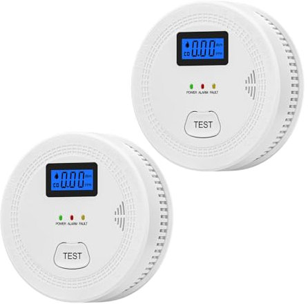 Lancoon 2 Packs Home Smoke Detector Carbon Monoxide and Smoke Alarm Combo Battery Operated with LCD Display Photoelectric Sensor with Light Sound Test/Silence Button Easy to Install Portable Travel