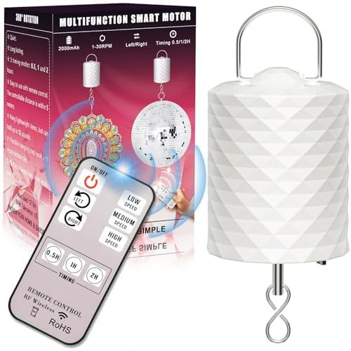 Windspinner-Motor mit Fernbedienung und Timing, 3 rotierende Geschwindigkeiten, batteriebetriebene Discokugel, 2-Wege-Richtung, elektrischer langsamer Motor zum Aufhängen von Display, Ornament