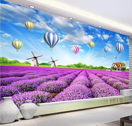 siuayosdj Wallpaper for Bedroom Lavender Rainbow Blue Sky White Clouds Pastoral Mural Living Room Decor,3D,300x210cm