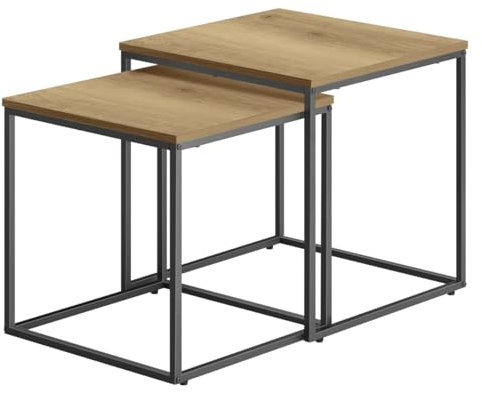 Best For Home | Couchtisch Quadratisch mit Schwarzen Metall Beinen | Couchtisch Eiche | Wohnzimmertisch 2er Set - Satztische | kaffeetisch Industrial Style