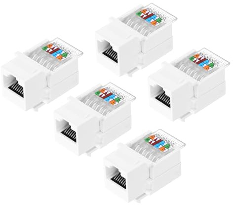 sourcing map 5 Pack Cat 6 Tool-Free RJ45 Ethernet Jack, Cat6 Coupler No Punch-Down Tool Required Module Connector Adapter, White