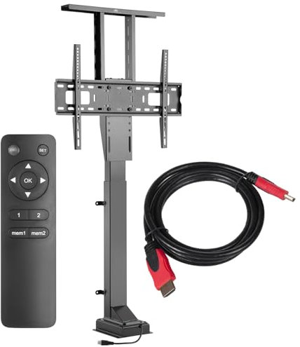Maclean Elektrisch höhenverstellbare TV-Halterung zum Einbau für 37–65 Fernseher, Lift mit Fernbedienung, max. 50kg, Max. VESA 600x400 | MC-866 (TV Halterung + HDMI 2.0 Kabel 1,8m)