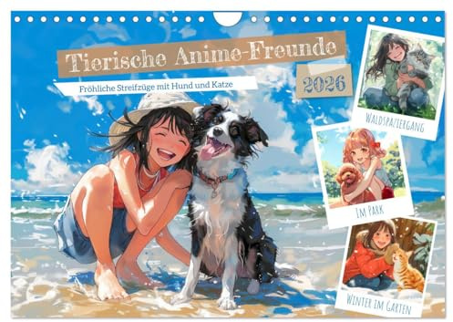 Tierische Anime-Freunde - Fröhliche Streifzüge mit Hund und Katze (Wandkalender 2026 DIN A4 quer), CALVENDO Monatskalender: Haustier-Kumpels und ... Ein Jahr voller Freuden (CALVENDO Menschen)