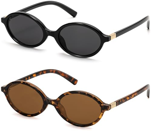 ViewJoy Retro Oval Sunglasses for Women Vintage 90s Y2K Trendy Designer Sun Glasses 2Pack