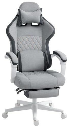 HOMCOM Ergonomic High Back Gaming Chair for Adults, Printed Velvet Computer Recliner Chair with Footrest, Lumbar Support, Adjustable Height and 360° Swivel Seat for Office or Gaming, Grey