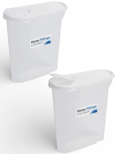 Home Fittings ® 2 x Cereal Dispenser 5L Food Storage White Air Tight Lid Rice Pasta Lantil (Pack Of 2) Pasta, Lentil, pickle, rice, dry Fruit Nuts