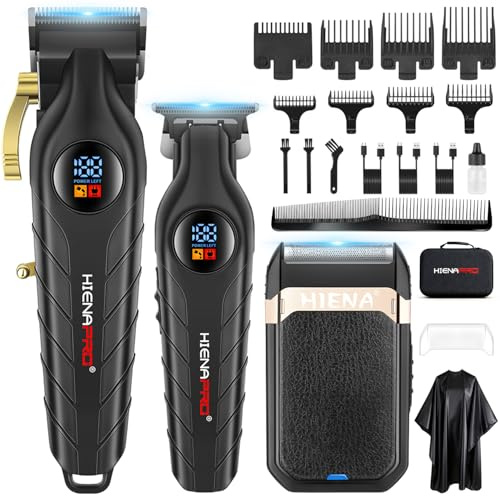 HIENA PRO Profi Haarschneidemaschine Set für Männer, Schnurloses Haarschneider, Barttrimmer, Folienrasierer Set, USB Wiederaufladbares Komplettes Elektrischer Haarschneide-Kit (3 Set)
