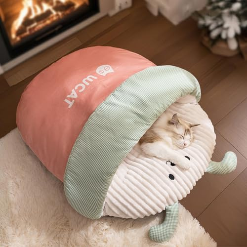 PETCUTE Hundebett Katzenhöhle,Weich Kuscheliges Warm Katzenbett Katzenschlafsack mit Rutschfester Unterseite,Waschbar Haustierbet,Gemütliches Zelt für Katzen Kleine Hunde und Welpen,Rosa,XL