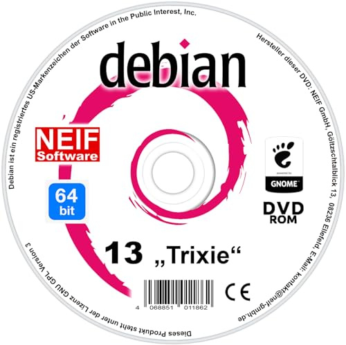 DVD mit Debian 13 Trixie 64-Bit Betriebssystem basierend auf Linux