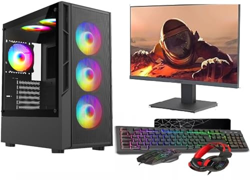 ASC Gaming PC Bundle: AMD Ryzen 5 5500, 16GB RAM, 1TB HDD NVME, GT730 4GB Graphics, Windows 11, 22 Monitor, Black RGB 6 Fan Mesh Gaming Case
