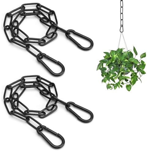 Ji liangli Pack of 2 Chain with snap hooks, black steel round link chain, plant pot hanging chain, suitable for planters, fences, cage doors and pendant lights