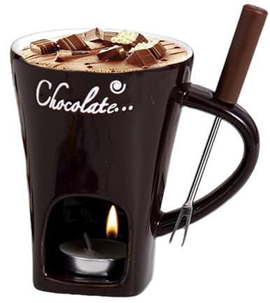 Mug Fondue Au Chocolat GéNéRal, Fondue Chocolat Fromage Et Chocolat, CéRamiques De Haute Qualité Fusion à L'éTat Solide,Avec Fourchette Et Cire, Articles Essentiels Pour La Maison (B)