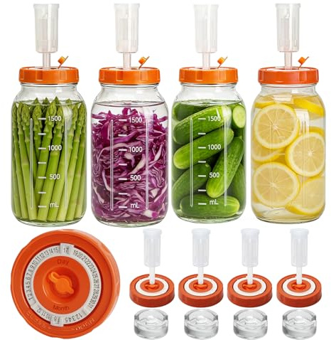 Hersolm 4 Pack Fermentation Kit for 3.3 Wide Mouth Mason Jar (No Jars)
