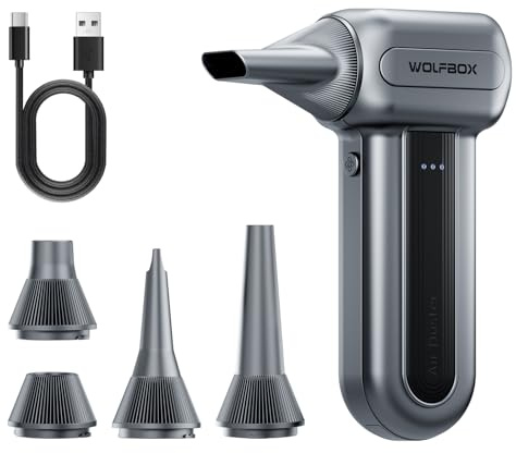 WOLFBOX MF70 Compressed Air Duster-110000 RPM Electric Air Duster with Extended Runtime, 3-Speed Rechargeable Air Blower for Keyboard, Computer, Camera, Car, Home, 5 Nozzles
