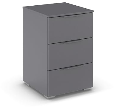 Rauch Möbel Alabama, Nachttisch, Farbe Grau metallic, Maße 40x61x42 cm | Nachtkommode, 3 Schubladen, Soft-Close-Funktion, passend für Serie Alabama, für Schlafzimmer, Kinderzimmer, Gästezimmer
