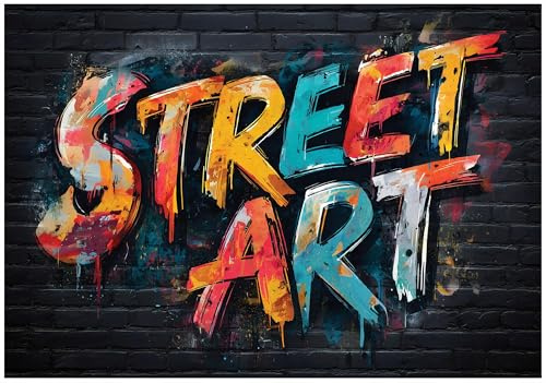 WallArena Vlies Fototapete - Graffiti - 400x280 cm Stadt | Hochwertige Vliestapete, für Wohnzimmer Schlafzimmer, Vliestapete Wandtapete Tapete 3D Effekt- inkl. Kleister