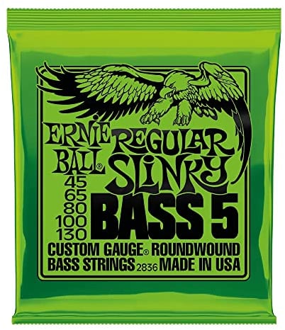 Ernie Ball, Regular Slinky accordatura al nickel, Corde per basso elettrico a 5 corde, diametro 45-130