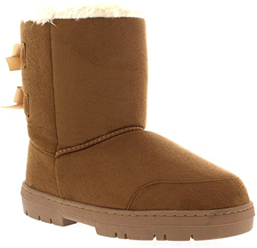 Holly Womens Twin Bow Tall Classic Waterproof Winter Rain Snow Boots, Light Tan, 5 UK