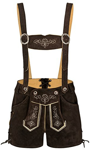 TR Martha Damen 100% Wildleder - Trachtenlederhose Kurz Hotpants - Trachtenlederhose Damen kurz - Oktoberfest Lederhose