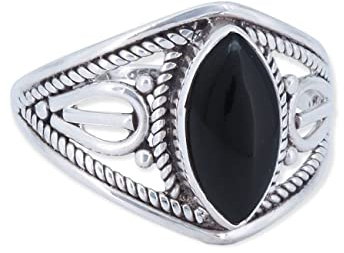 mantraroma Silber Ring Damen 925 Onyx Edelstein schwarz ausgefallen verspielt