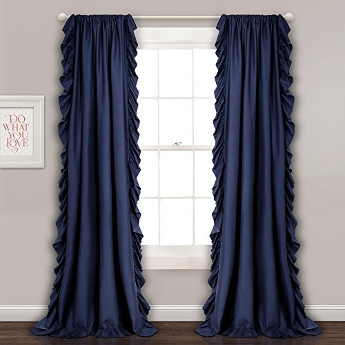 Lush Decor Reyna Rüschen-Fenstervorhang-Set, Paar, 137,2 cm B x 213,4 cm L, Marineblau, fließendes Vorhang-Set, romantische Rüschenvorhänge für Schlafzimmer, Wohnzimmer oder Esszimmer, Bauernhaus und