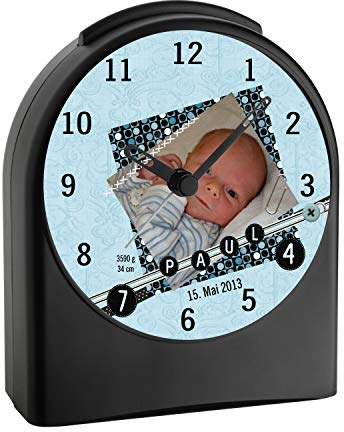 CreaDesign Kinderwecker mit (Wunsch) Namen | Kinder Funkwecker | mit Analog - Ziffernblatt | ohne Ticken und mit Licht | Wecker Schulkind | Motiv Scrapbooking