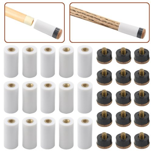 BGTXINGI 15 Set (30 Stück) Billard Queue Weiß Aderendhülsen mit Super Queue Screw Braun Spitze austauschbaren Spitzen (13 Set)