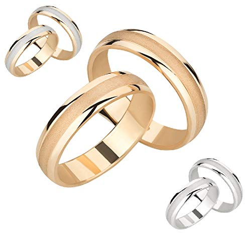 Ardeo Aurum Trauringe Damenring und Herrenring aus 375 Gold bicolor Gelbgold Weißgold hochglanzpoliert-matt Eheringe Paarpreis