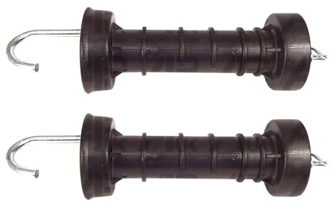 2x Heavy Duty Electric Fence Arch Hook Gate Handle & Spring Inside Insulator