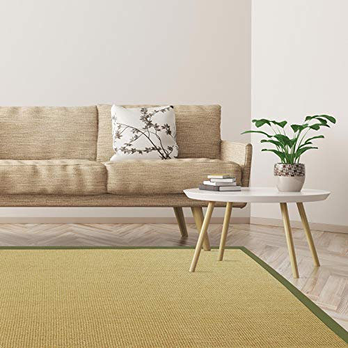 Floordirekt Premium Sisal-Teppich Amazonas | Natur | Mit verschiedenfarbigen Bordüren | 9 Größen | Wohnzimmerteppich, Naturfaserteppich (Pistazie/Taupe, 40 x 60 cm)