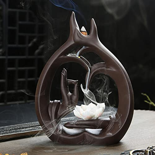 Brûle-encens à refoulement en céramique avec 10 cônes d’encens, forme de lotus (Lotus)