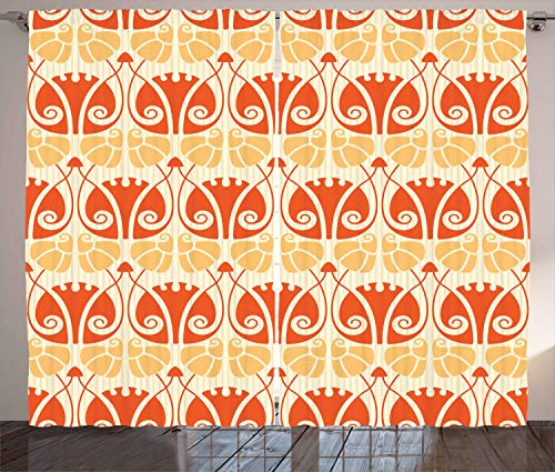 ABAKUHAUS Jugendstil Rustikaler Vorhang, Moderne Mushroom, Wohnzimmer Universalband Gardinen mit Schlaufen und Haken, 280 x 225 cm, Orange Gelb