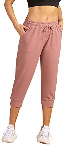 icyzone Damen Jogginghose 3/4 Sporthose Laufhose Loose Fit Sweathose Casual Capri Hose (XL, Dusty Pink)