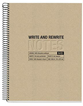 Miquelrius - 100% recyceltes Notizbuch, Umschlag aus recyceltem Karton, A5 Notizbuch (210 x 297 mm), 2Löcher, 120 recycelte Blätter 80 g/m², 4 Farbstreifen, 5 mm Rasterlinie, Farbe Craft