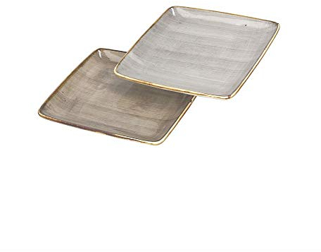 Andrea Fontebasso Set 2 Piatti da Portata Quadrati Brasserie Porcellana Grigio Marrone (Croque 2 Piatti 15x15)