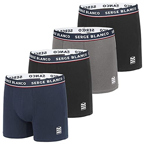 Serge Blanco Caleçon Homme Coton, Boxer Homme, Respirant, Agréable (Lot de 4), Multicolore, Medium
