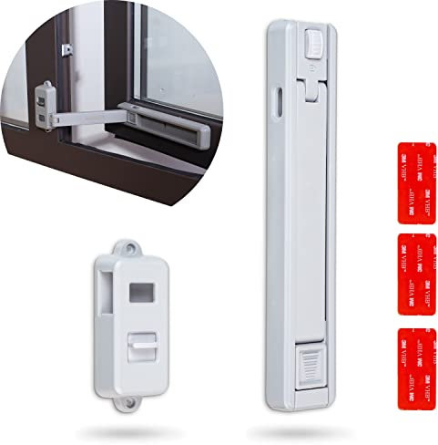 Chiusure sicurezza bambini per finestre, 1 pezzo, Grigio, adesivi speciale, con apertura all'interno o all'esterno, per telai in UPVC, legno, metallo larghi almeno 35 mm, Blocchi ferma finestre