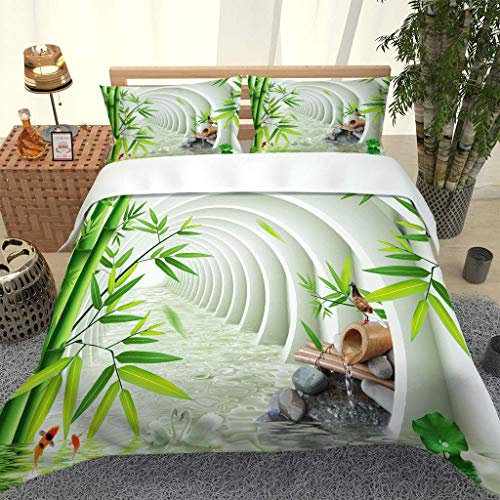 MQBHJI Housse De Couette 220X240 cm 3D Bambou Végétal - Parure De Lit Adulte en Microfibre 2 Personnes avec Fermeture Éclair, Housse Couette Imprimé avec 2 Taies d'oreiller 50x75 cm