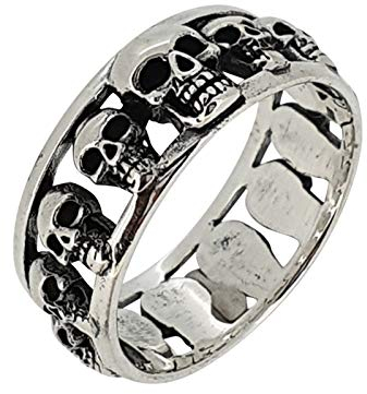 Treasure Bay 8 mm großer Totenkopf-Ring aus Sterlingsilber, Sterling Silber