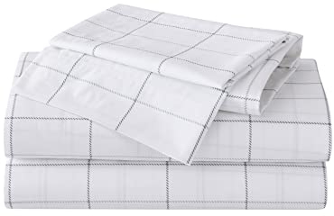 Eddie Bauer Home Sheets Baumwoll-Perkal-Bettwäsche-Set, frisch und cool, stilvolle Heimdekoration, 4-teilig, Queen-Size-Bett, Nordkariert, Grau/Weiß