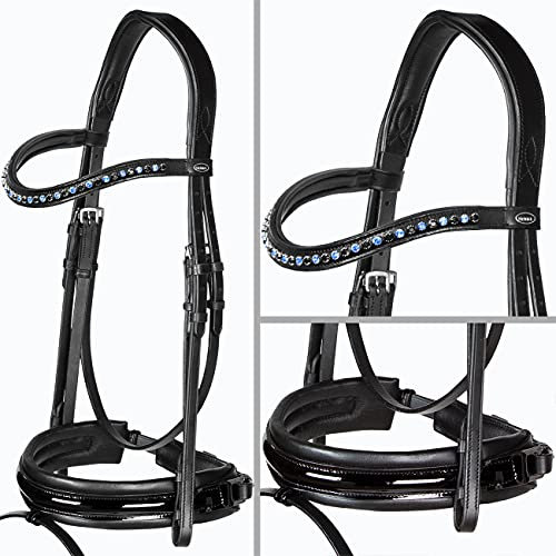 Heinick-Reitsport Trense anatomisch Motion Schwarz Lack breites RH mit Zaumhaken ~ Warmblut ~ (Genf)